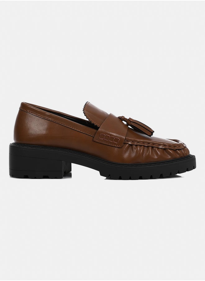DejaVu Coffee Brown Mid Heel Plain Loafers  - Image 2