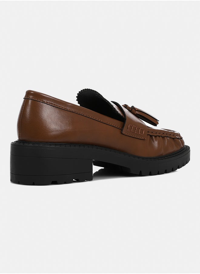 DejaVu Coffee Brown Mid Heel Plain Loafers  - Image 3