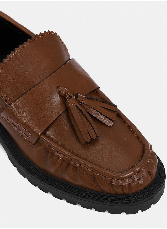 DejaVu Coffee Brown Mid Heel Plain Loafers  - Image 5