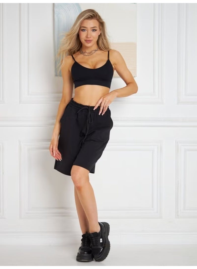 Mistirik Women's Sports Shorts Cycling Shorts Comfortable Loose Cut Wide Size Shorts Casual Shorts Sports Shorts Black Color - Image 3