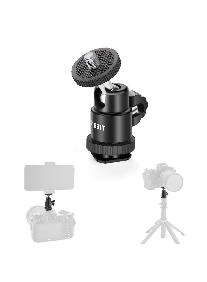 UTEBIT 12MM Tripod Ball Head, UTEBIT 360° Rotatable Metal Mini Ball Head with 1/4" hot Shoe, BallHeads Camera Mount Adapter for Sport Camera, Pocket Light, Microphone, Loading 1.1lb(2 Pack) - Image 1