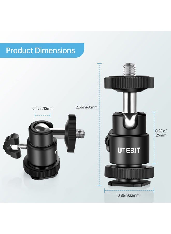 UTEBIT 12MM Tripod Ball Head, UTEBIT 360° Rotatable Metal Mini Ball Head with 1/4" hot Shoe, BallHeads Camera Mount Adapter for Sport Camera, Pocket Light, Microphone, Loading 1.1lb(2 Pack) - Image 4