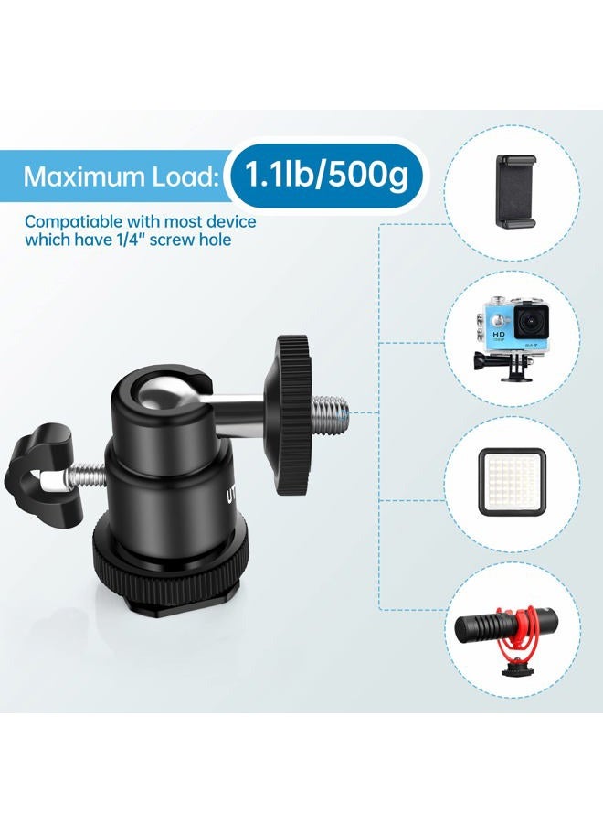UTEBIT 12MM Tripod Ball Head, UTEBIT 360° Rotatable Metal Mini Ball Head with 1/4" hot Shoe, BallHeads Camera Mount Adapter for Sport Camera, Pocket Light, Microphone, Loading 1.1lb(2 Pack) - Image 5