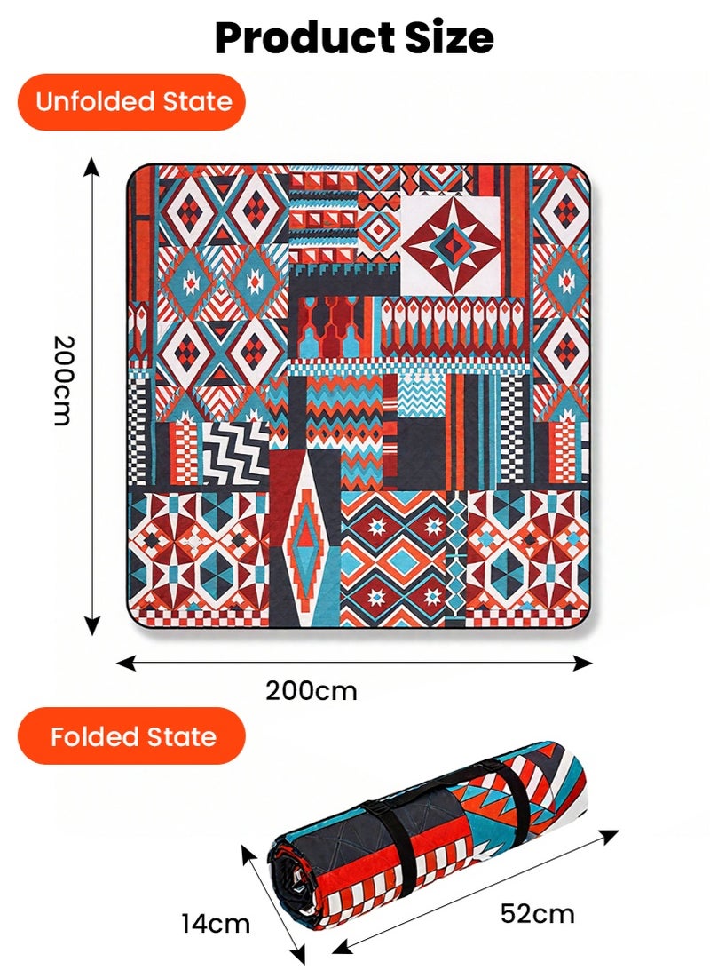 تابيت 2mx2m كبيرة مقاومة للماء نزهة حصيرة ، بطانية نزهة قابلة للطي والمحمولة للتخييم في الهواء الطلق ، ثلاث طبقات سميكة مقاومة للرطوبة التخييم حصيرة للعائلة ، مثالية للشاطئ ، الحديقة ، العشب ، السفر - Image 3