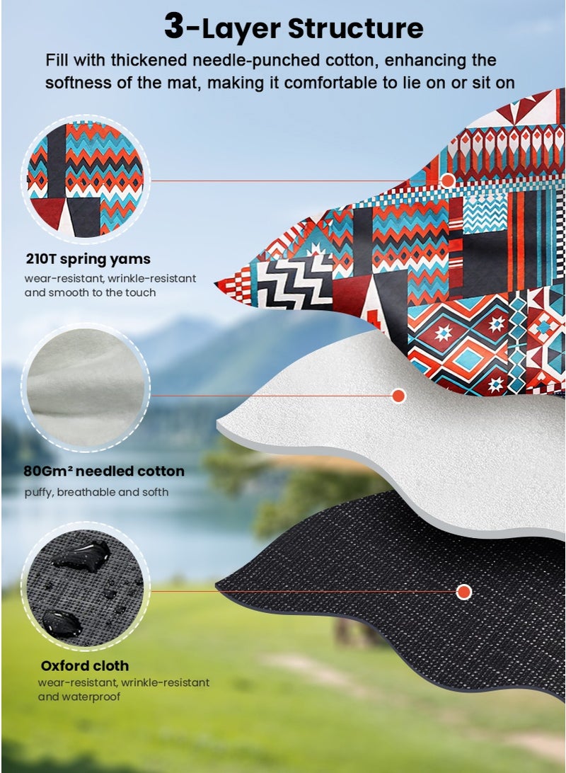 تابيت 2mx2m كبيرة مقاومة للماء نزهة حصيرة ، بطانية نزهة قابلة للطي والمحمولة للتخييم في الهواء الطلق ، ثلاث طبقات سميكة مقاومة للرطوبة التخييم حصيرة للعائلة ، مثالية للشاطئ ، الحديقة ، العشب ، السفر - Image 5
