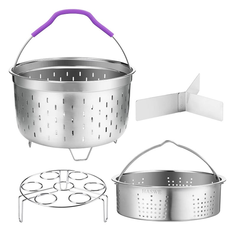Haswe Steamer Basket for instant Pot Pressure Cooker Accessories Set Compatible with 568 Qt InstaPot 188 Stainless Steel Strainer Insert with Silicone HandleDividerEgg Steamer Rack 6 Quart