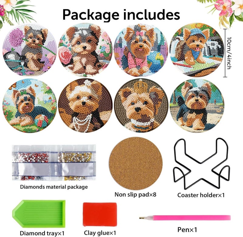 croshom Dogs Diamond Art Coasters Kits, 8 Pieces Puppy Diamond Painting Coasters with Holder, Diamonds Art Painting Kits, 5D DIY Diamonds Arts Kit for Adults Gift - Image 2