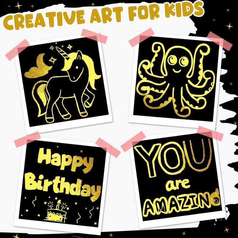 ZMLM 165 Rainbow Scratch Paper Art Crafts Mini Notes Kids Gifts 4 5 6 7 8 9 10 Years Old Girls Boys Students Teens Classroom Prizes School Supplies Birthday Party Travel Toy Activity(Gold) - Image 3