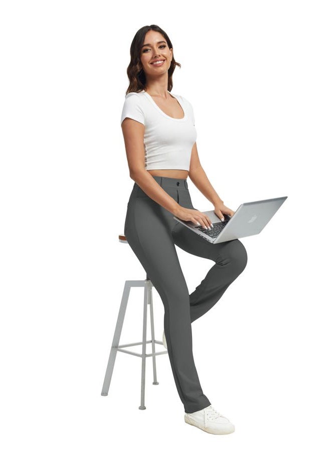 VIMPEP Women's 2024 Fall Stretchy Yoga Dress Pants Straight Leg with Pockets Casual Petite/Regular 1202, Dark Grey Color, M - Image 5