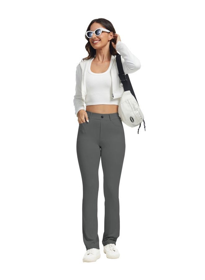 VIMPEP Women's 2024 Fall Stretchy Yoga Dress Pants Straight Leg with Pockets Casual Petite/Regular 1202, Dark Grey Color, M - Image 4