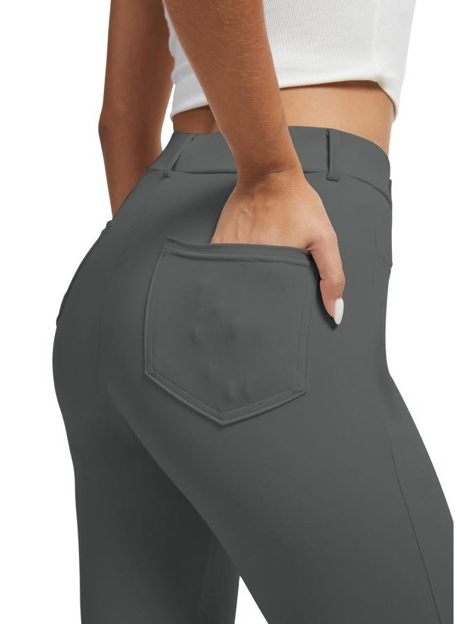 VIMPEP Women's 2024 Fall Stretchy Yoga Dress Pants Straight Leg with Pockets Casual Petite/Regular 1202, Dark Grey Color, M - Image 3