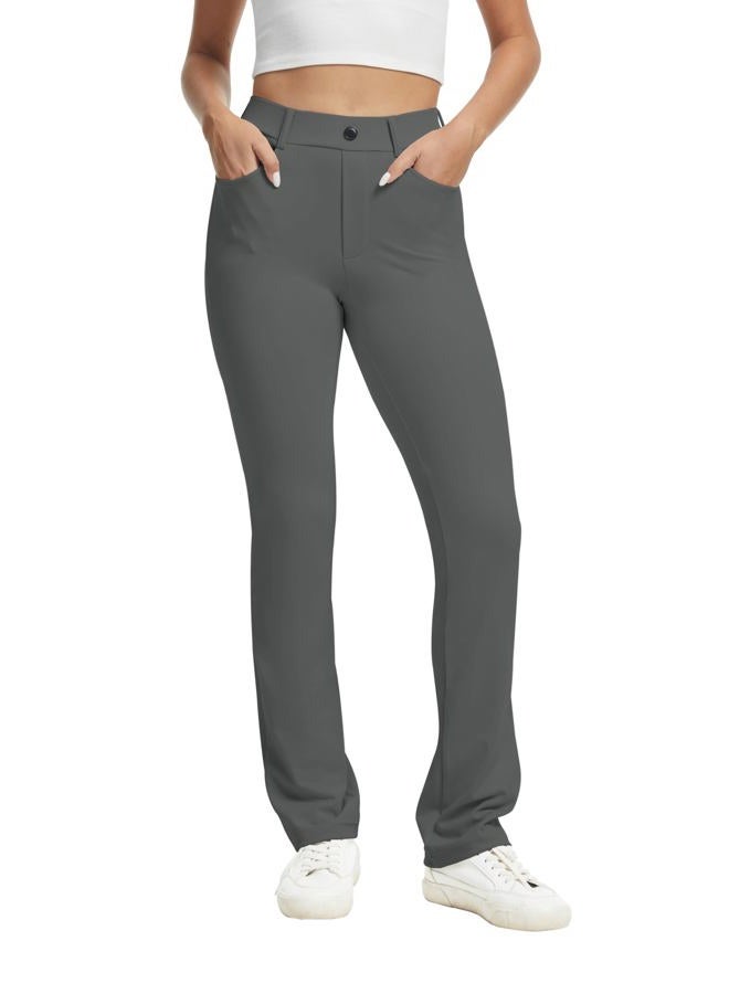 VIMPEP Women's 2024 Fall Stretchy Yoga Dress Pants Straight Leg with Pockets Casual Petite/Regular 1202, Dark Grey Color, M - Image 1