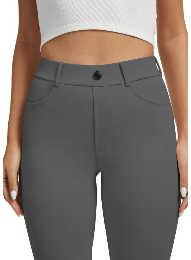 VIMPEP Women's 2024 Fall Stretchy Yoga Dress Pants Straight Leg with Pockets Casual Petite/Regular 1202, Dark Grey Color, M - Image 2