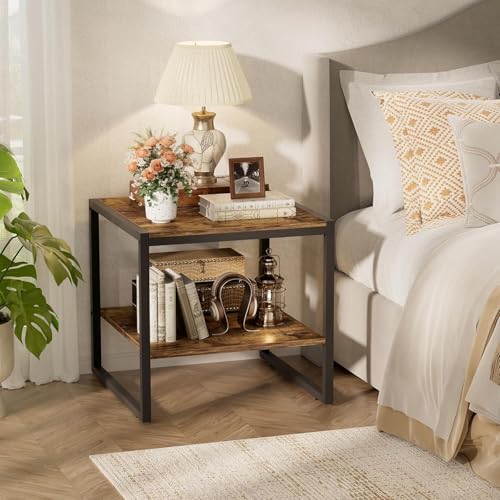 OGFC 36136 End Table, 20 Inch Square Side Table Modern Night Stand with 2-Tier Storage Shelf, Living Room Small Coffee Table, Wood Finish Bedside Table for Bedroom - Image 4
