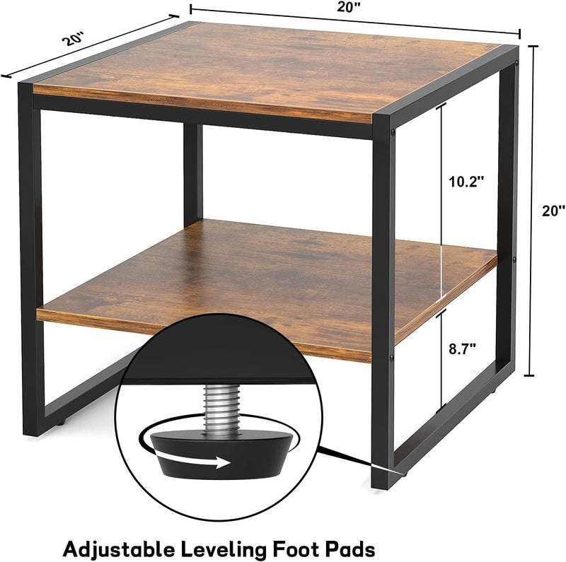 OGFC 36136 End Table, 20 Inch Square Side Table Modern Night Stand with 2-Tier Storage Shelf, Living Room Small Coffee Table, Wood Finish Bedside Table for Bedroom - Image 3