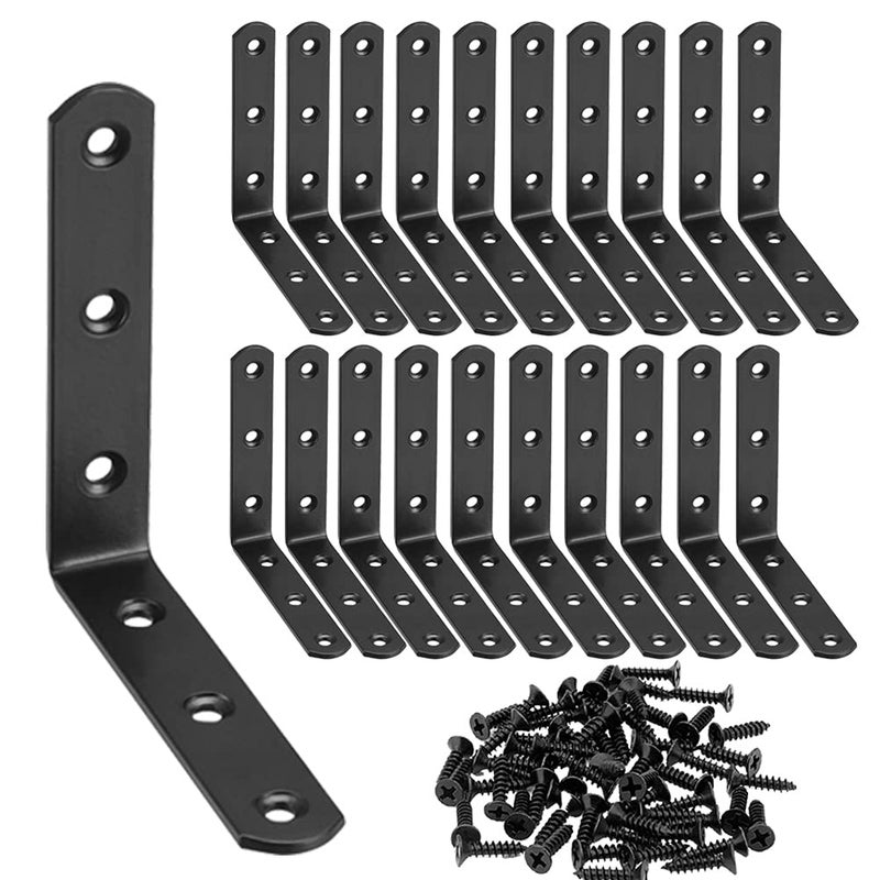 AYSUM 20PCS Black L Brackets 3.1"x3.1", Heavy Duty Corner Brace Right Angle Bracket 80X80MM for Wood Chair Bookshelf Cabinets Furniture, Included 120 Screws - Image 1