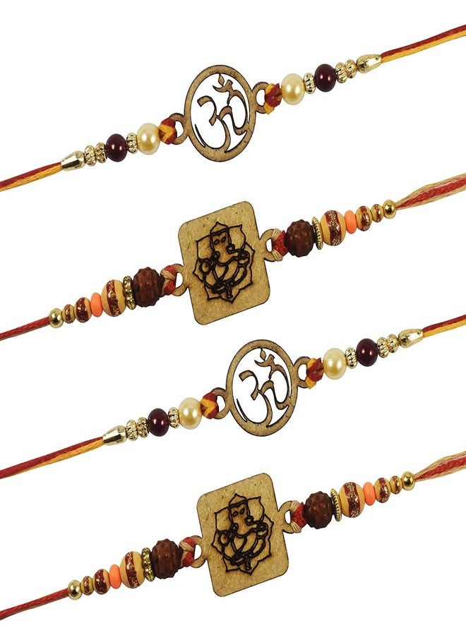 LYONIC KDS Kundan Gold Plated Rakhi for Brother/bhaiya bhabhi Combo (Pack of 4)(made in India) 63
