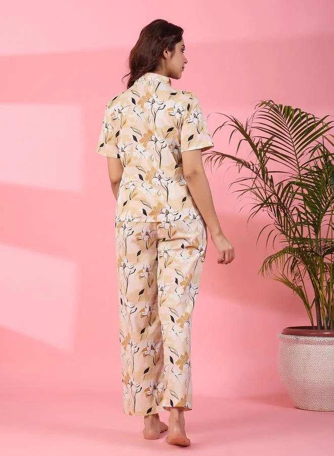 sanskrutihomes sanskrutihomes Cotton Floral Print Shirt and Pyjama Set
