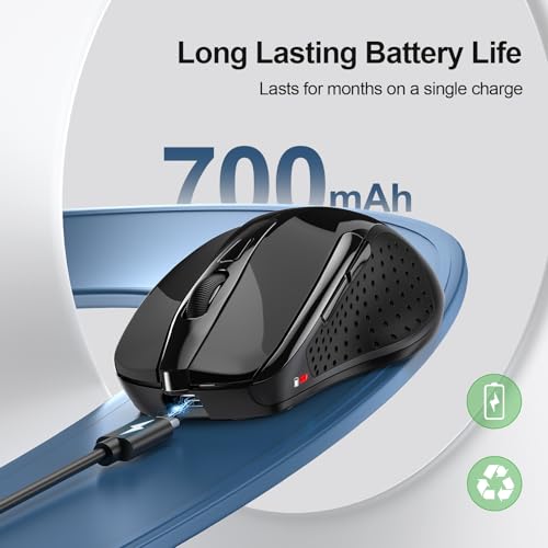 TECKNET ماوس تيكنيت اللاسلكي (BT5.0/3.0 و 2.4G) قابل لإعادة الشحن 4800 DPI صامت USB A وماوس بلوتوث 6 أزرار، توافق واسع - أسود - Image 3