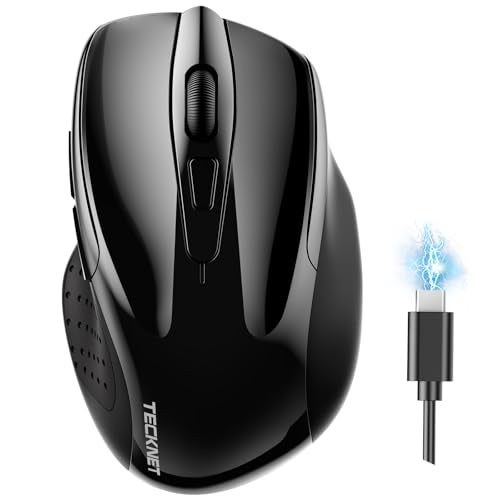 TECKNET ماوس تيكنيت اللاسلكي (BT5.0/3.0 و 2.4G) قابل لإعادة الشحن 4800 DPI صامت USB A وماوس بلوتوث 6 أزرار، توافق واسع - أسود - Image 1