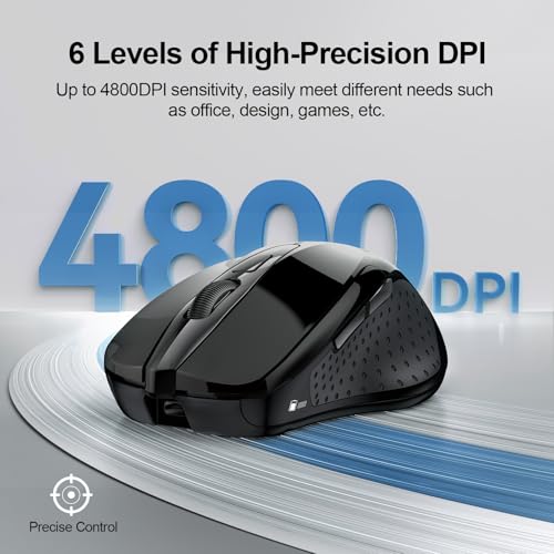 TECKNET ماوس تيكنيت اللاسلكي (BT5.0/3.0 و 2.4G) قابل لإعادة الشحن 4800 DPI صامت USB A وماوس بلوتوث 6 أزرار، توافق واسع - أسود - Image 5
