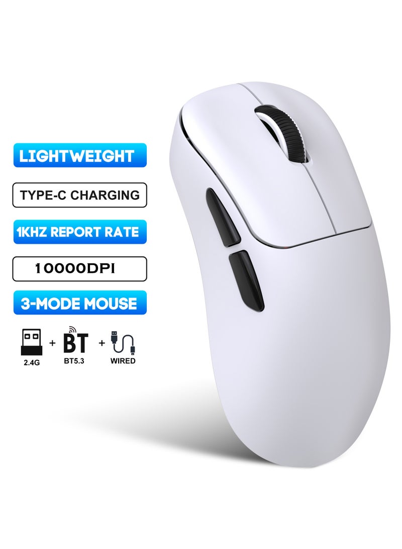 Rock Pow Wireless Gaming Mouse,Superlight 49g Tri-Mode Bluetooth/2.4G/Wired Mouse,Optical Sensor Adjustable 10000 DPI, Ergonomic Design BT5.3 Rechargeable Gaming Mice for PC/Mac/Laptop,White - Image 1