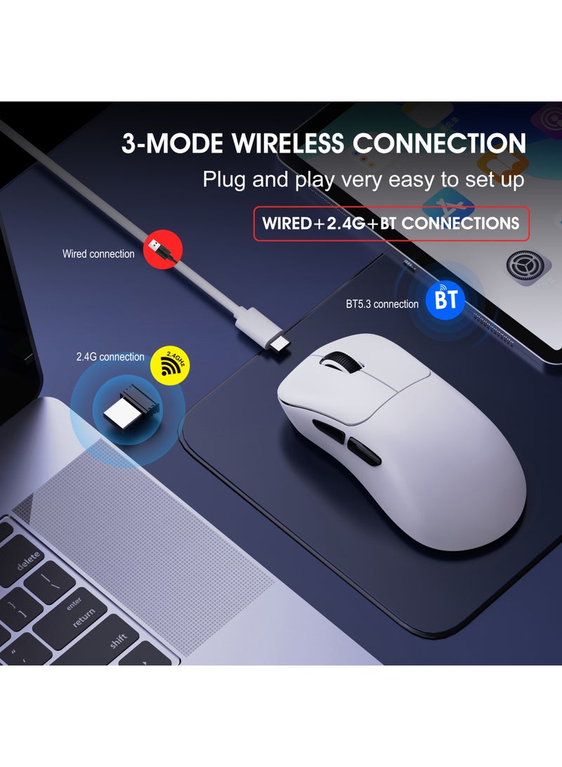 Rock Pow Wireless Gaming Mouse,Superlight 49g Tri-Mode Bluetooth/2.4G/Wired Mouse,Optical Sensor Adjustable 10000 DPI, Ergonomic Design BT5.3 Rechargeable Gaming Mice for PC/Mac/Laptop,White - Image 3