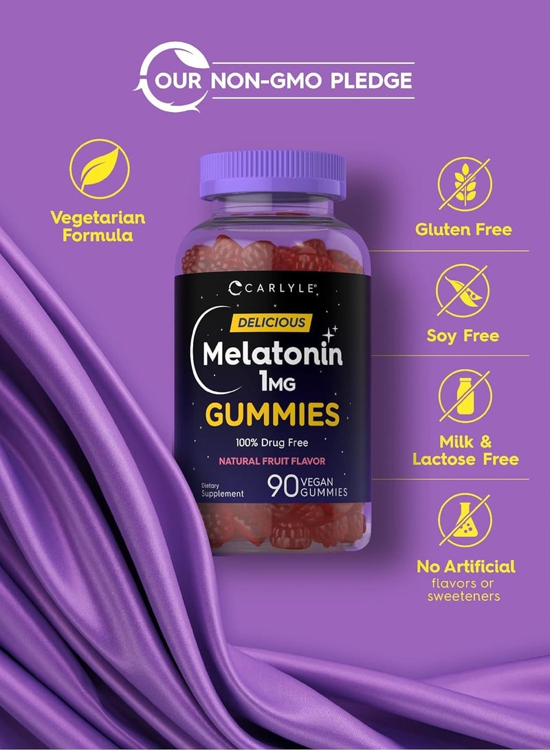 Carlyle علكات الميلاتونين | 1 مجم، 90 قطعة | نكهة الفاكهة الطبيعية | نباتية، غير معدلة وراثيًا، وخالية من الجلوتين - Image 5