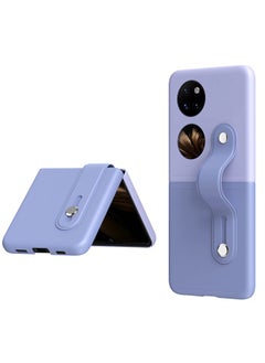 GKK Phone Colourful Leather Case for Huawei P50 POCKET with Retractable Finger Strap Handheld Design Ultra Thin PC Shockproof Stand Case Cover Full Body Protective Phone Case（Deep Purple+Light Purple)  - Image 1