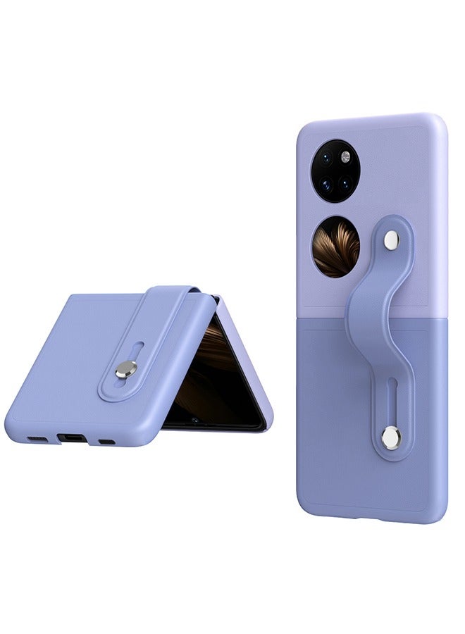 GKK Phone Colourful Leather Case for Huawei P50 POCKET with Retractable Finger Strap Handheld Design Ultra Thin PC Shockproof Stand Case Cover Full Body Protective Phone Case（Deep Purple+Light Purple) - Image 1