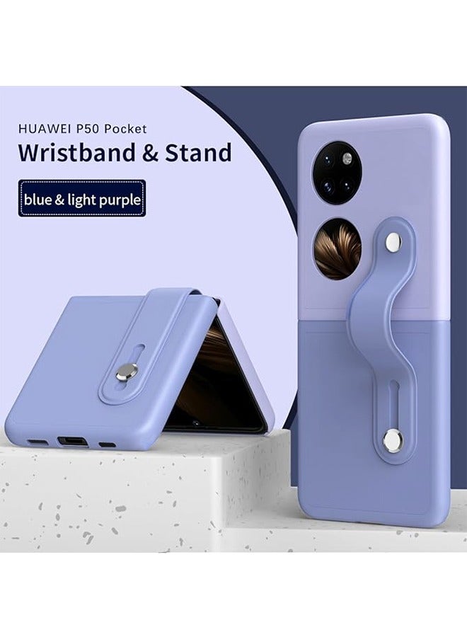 GKK Phone Colourful Leather Case for Huawei P50 POCKET with Retractable Finger Strap Handheld Design Ultra Thin PC Shockproof Stand Case Cover Full Body Protective Phone Case（Deep Purple+Light Purple) - Image 3