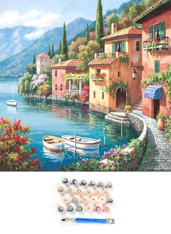 Painting by Number Kits for Adult, DIY Canvas Oil Painting Kit for Kids or Beginner with Paint brushes Acrylic Pigment Drawing Paintwork 16x20inch Without Frame (Sea view) - Image 1