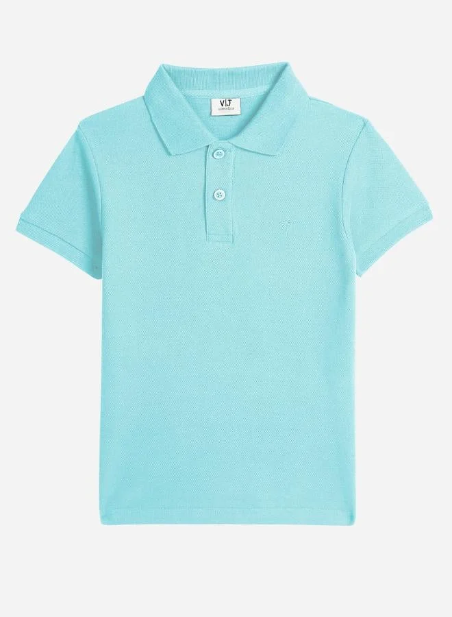 victor and jane victor and jane Boys Blue Solid Short Sleeve Polo T-Shirt