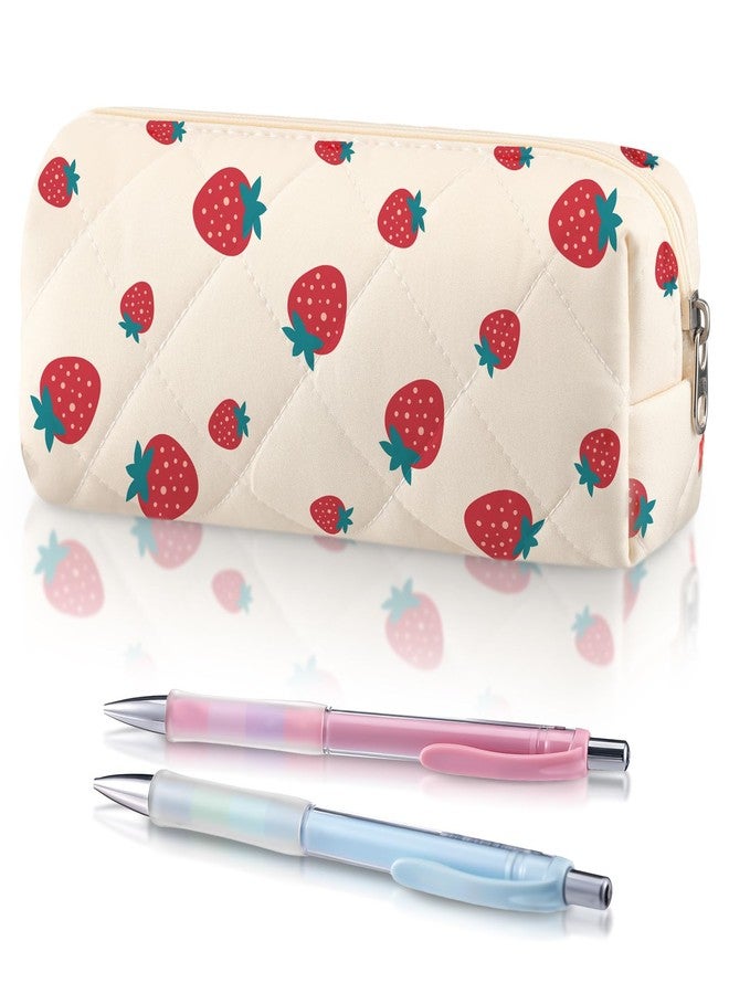 Sherr Strawberry Pencil Case Cute Fruits Pencil Pouch Soft Cotton Quilted Storage Bag Aesthetic Pattern Gift Makeup Pouch Cosmetic Travel Bag for Women - Image 1