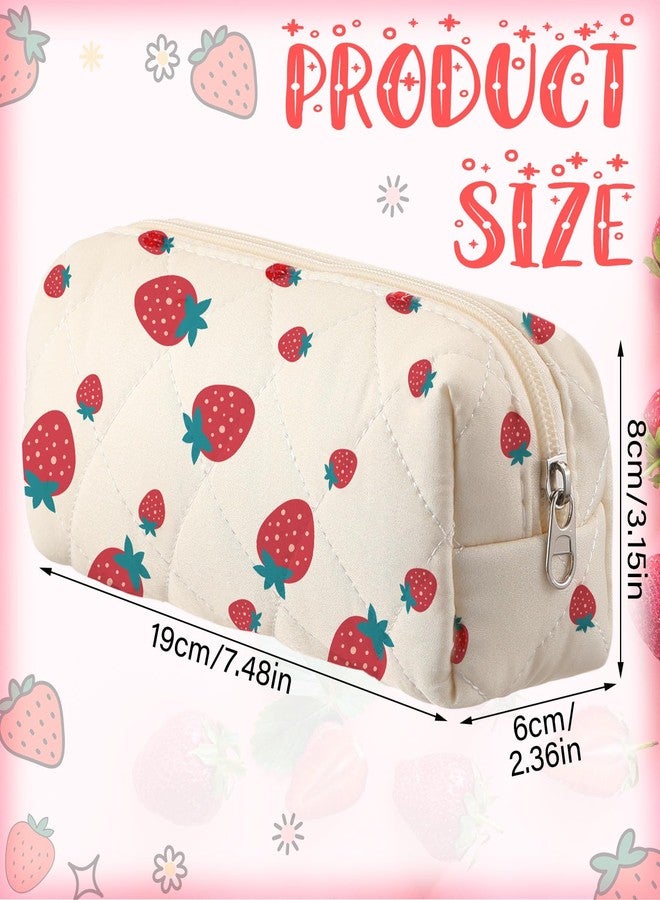 Sherr Strawberry Pencil Case Cute Fruits Pencil Pouch Soft Cotton Quilted Storage Bag Aesthetic Pattern Gift Makeup Pouch Cosmetic Travel Bag for Women - Image 2