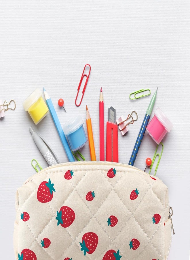 Sherr Strawberry Pencil Case Cute Fruits Pencil Pouch Soft Cotton Quilted Storage Bag Aesthetic Pattern Gift Makeup Pouch Cosmetic Travel Bag for Women - Image 3