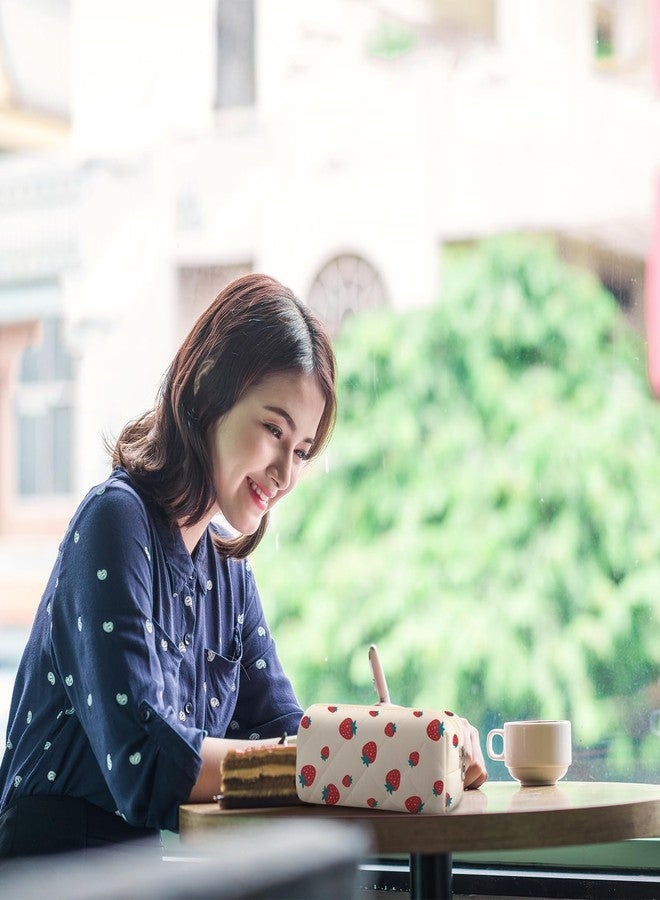 Sherr Strawberry Pencil Case Cute Fruits Pencil Pouch Soft Cotton Quilted Storage Bag Aesthetic Pattern Gift Makeup Pouch Cosmetic Travel Bag for Women - Image 4