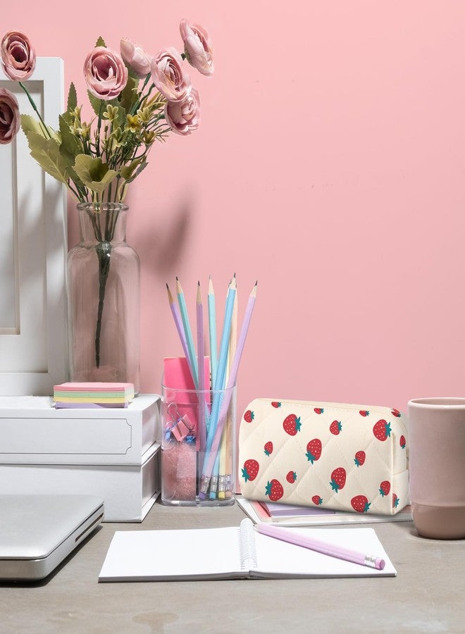 Sherr Strawberry Pencil Case Cute Fruits Pencil Pouch Soft Cotton Quilted Storage Bag Aesthetic Pattern Gift Makeup Pouch Cosmetic Travel Bag for Women - Image 5