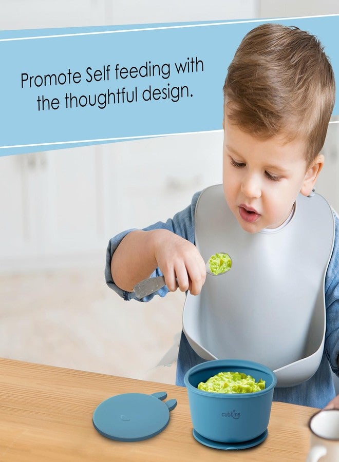 CUBKINS Baby Feeding Silicone Bowl for Kids, Babies and Toddler | Anti-Slip, Reusable Silicone Suction Bowl, Microwave & Dishwasher Safe with Lid (Blue Olive) - Image 2