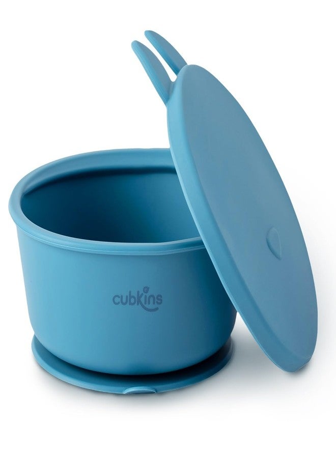 CUBKINS Baby Feeding Silicone Bowl for Kids, Babies and Toddler | Anti-Slip, Reusable Silicone Suction Bowl, Microwave & Dishwasher Safe with Lid (Blue Olive) - Image 1