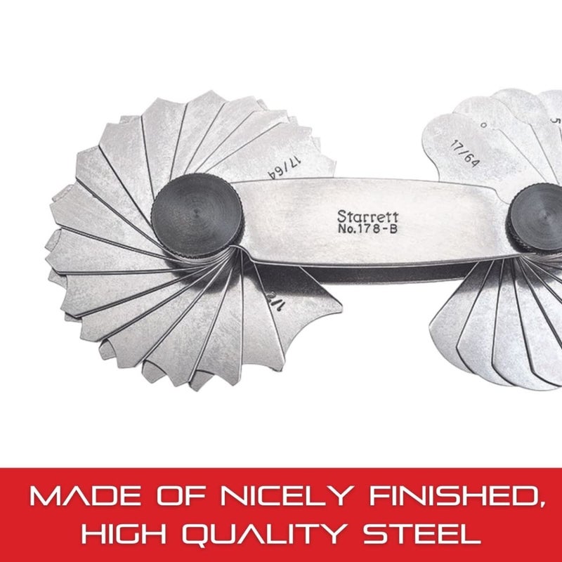 Starrett 178B Inch Reading Fillet or Radius Gauge with Locking Device, 17/64-1/2" Range, 1/64" Increment, 32 Leaves - Image 4