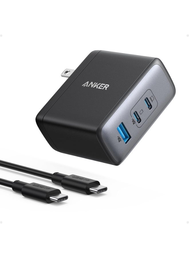 أنكر شاحن أنكر نانو 100 واط USB-C، شاحن سريع مدمج ب3 منافذ بتقنية GaN لجهاز MacBook Pro/Air، Pixelbook، ThinkPad، Dell XPS، iPad Pro، iPhone 15 Series، Galaxy S23، والمزيد (كابل USB-C إلى USB-C متضمن) - Image 1