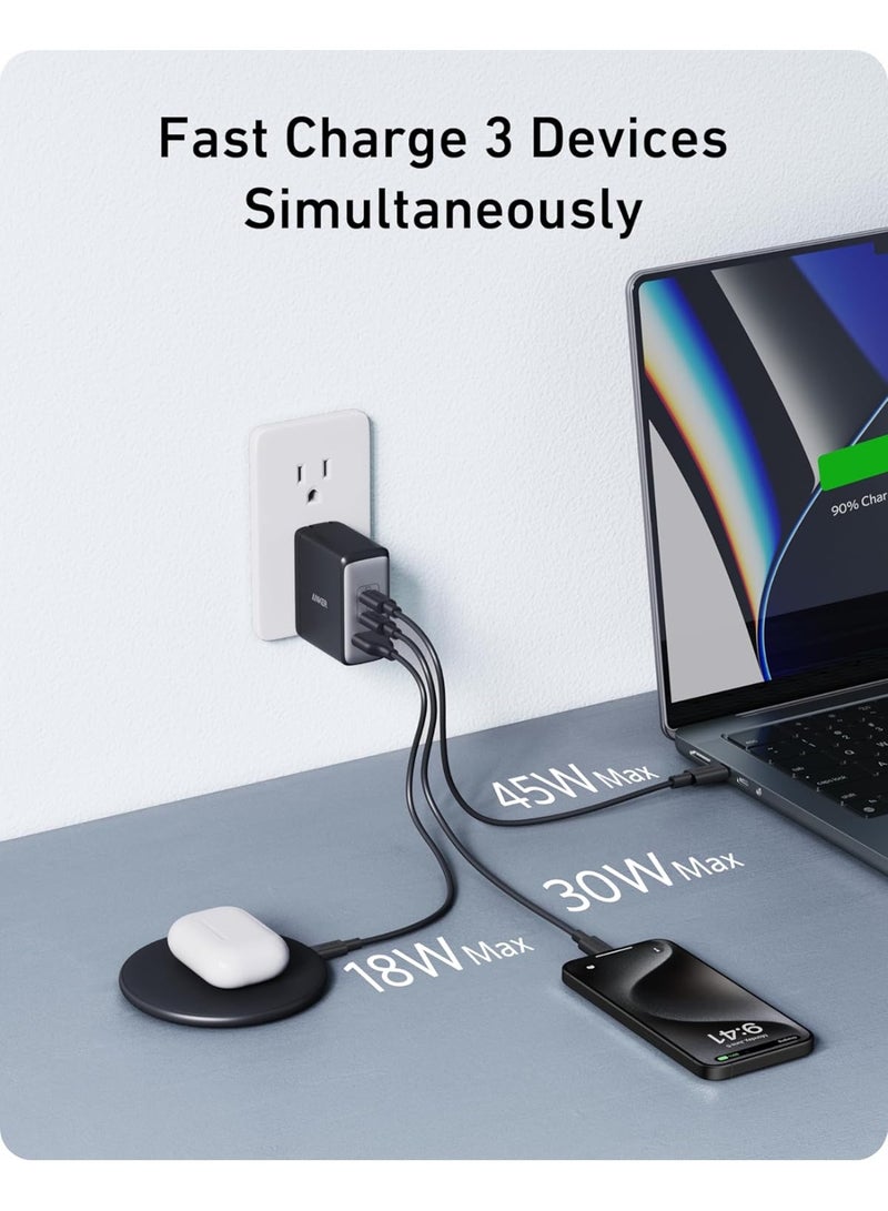 أنكر شاحن أنكر نانو 100 واط USB-C، شاحن سريع مدمج ب3 منافذ بتقنية GaN لجهاز MacBook Pro/Air، Pixelbook، ThinkPad، Dell XPS، iPad Pro، iPhone 15 Series، Galaxy S23، والمزيد (كابل USB-C إلى USB-C متضمن) - Image 3