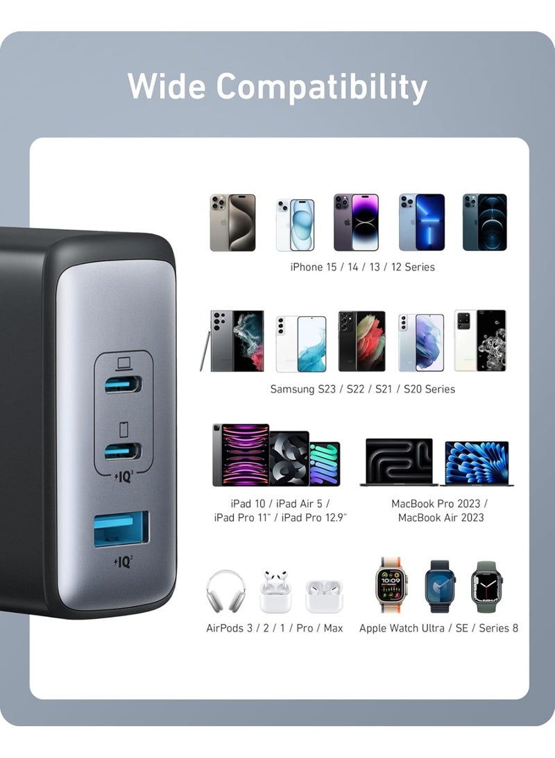 أنكر شاحن أنكر نانو 100 واط USB-C، شاحن سريع مدمج ب3 منافذ بتقنية GaN لجهاز MacBook Pro/Air، Pixelbook، ThinkPad، Dell XPS، iPad Pro، iPhone 15 Series، Galaxy S23، والمزيد (كابل USB-C إلى USB-C متضمن) - Image 2