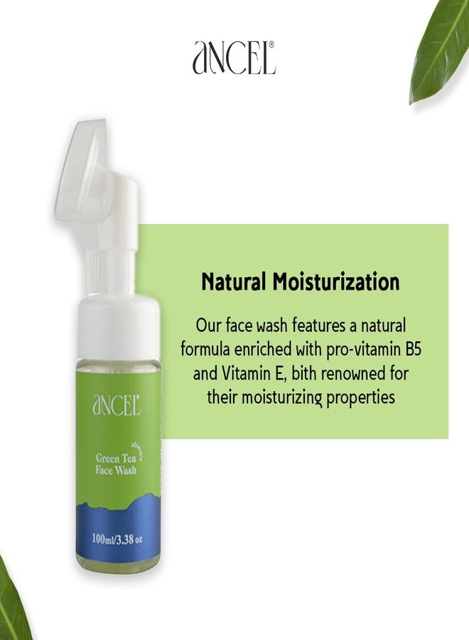 أنسيل غسول الوجه الرغوي بالشاي الأخضر من أنسيل مع فرشاة مدمجة 100 مل | الشاي الأخضر والورد والصبار | مناسب لجميع أنواع البشرة | خالٍ من البارابين والكبريتات | غسول للوجه للنساء والرجال | - Image 3