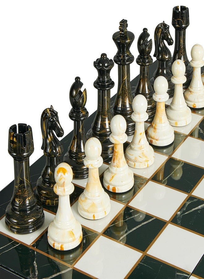 OUMODA 15" Large Chess Set for Adults with Extra 2 Queens, Weighted Acrylic Pieces-3.5" King w/Leather Base, Portable Folding Marbling Wooden Chess Board - Travel/Family Game & Elegant Gift - Image 3