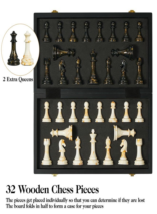 OUMODA 15" Large Chess Set for Adults with Extra 2 Queens, Weighted Acrylic Pieces-3.5" King w/Leather Base, Portable Folding Marbling Wooden Chess Board - Travel/Family Game & Elegant Gift - Image 5
