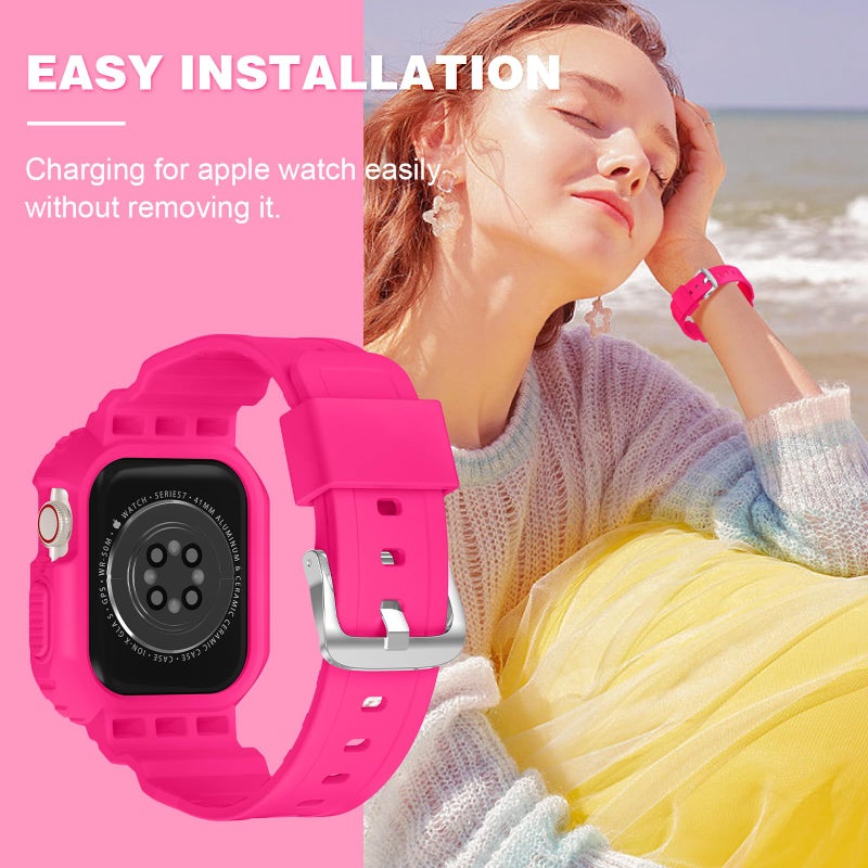 XYF Compatible for Crystal Clear Apple Watch Bands, 41mm 40mm 38mm Bumper Case for Men Women Jelly Sport Cover Strap for iWatch Ultra 3 2 Series 11 10 9 8 7 SE 6 5 4 3 (Matte Hot Pink, 38/40/41) - Image 5