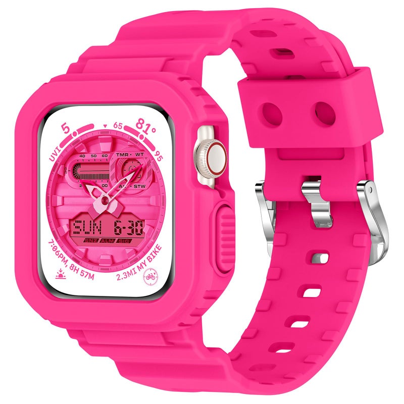 XYF Compatible for Crystal Clear Apple Watch Bands, 41mm 40mm 38mm Bumper Case for Men Women Jelly Sport Cover Strap for iWatch Ultra 3 2 Series 11 10 9 8 7 SE 6 5 4 3 (Matte Hot Pink, 38/40/41) - Image 1