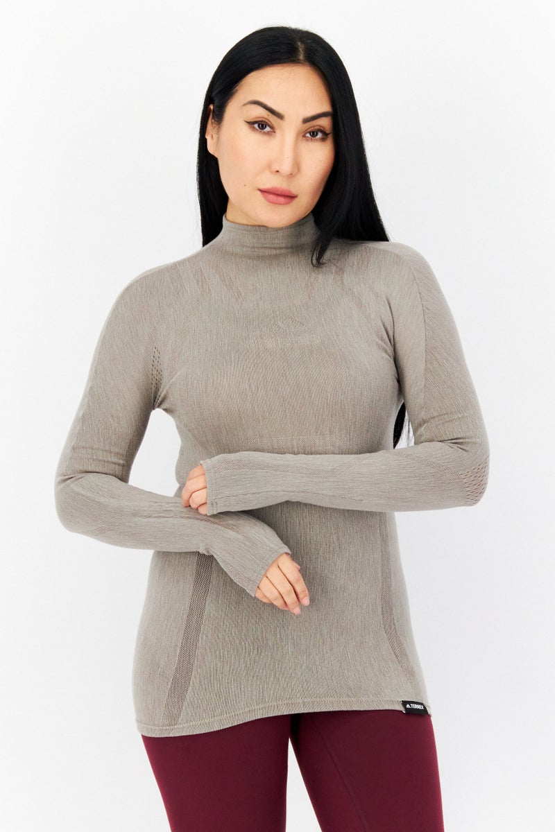 Adidas Women Sportswear Fit Long Sleeveles Base Layer Top, Grey  - Image 1